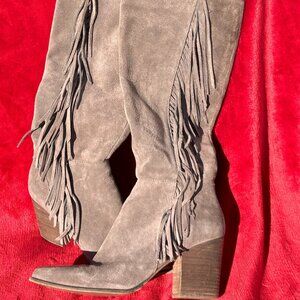Steve Madden Gray Suede Fringed side zipper cowgirl boots